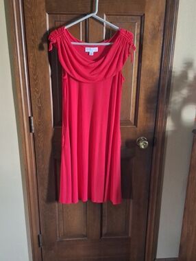 David Meister Red Sleeveless Draped-Neck Dress